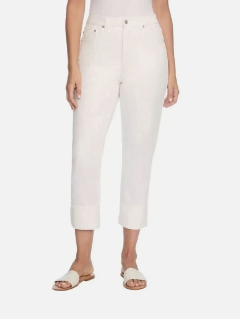 Frye Ivory White Denim High-Rise Cuffed Crop Plus Size Jeans - Size 14/32
